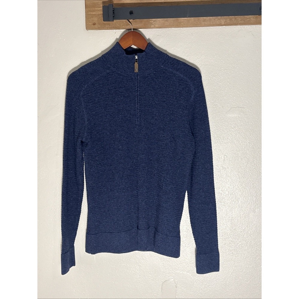 Royal Robbins Quarter Zip Sweater Men's Large Blue Merino‎ Wool Cotton Blend